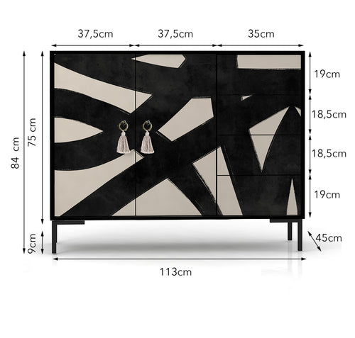 Laag dressoir met 2 deuren en 4 laden van MDF met Abstracte lijnen patroon - vtwonen shop
