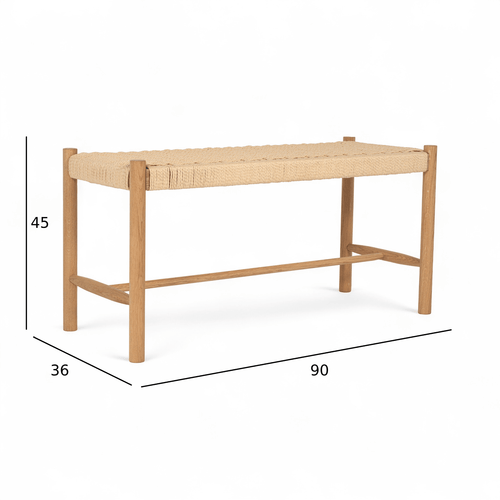 Furnhouse bankje Shine - Natuurlijk eikenhout - Papiergaren - 36x90x45