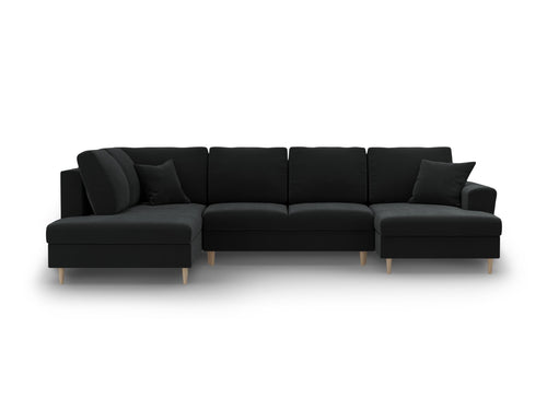 Cosmopolitan Design Links panoramische slaapbank met opbergdoos Kyoto 7-zits, flueel zwart - 194x313x88cm