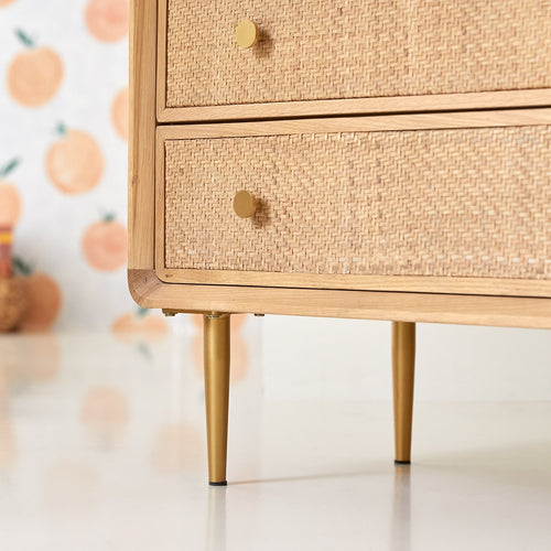 Tikamoon Commode voor kinderen van massief eikenhout en rotan - Naturel