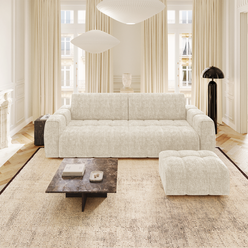 Sia Home - Rechte bank BARI - Chenille fluweel - Crème - 258cm