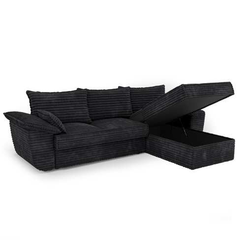 Sia Home - Rechte hoekbanken SASHA - XXL ribfluweel - Zwart - 257cm