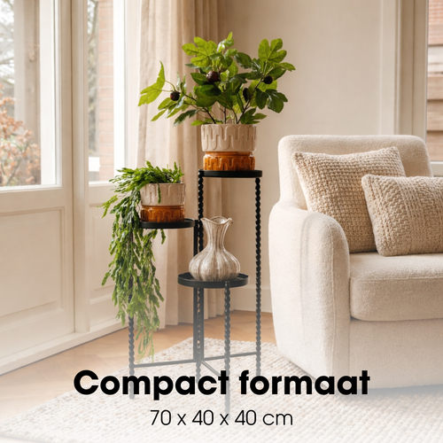 Mica Decorations Salvo Plantenrek - Plantenstandaard voor Kamerplanten - Plantentafeltje voor Binnen - Plantenonderzetter met Drie Plateaus - 40 x 40