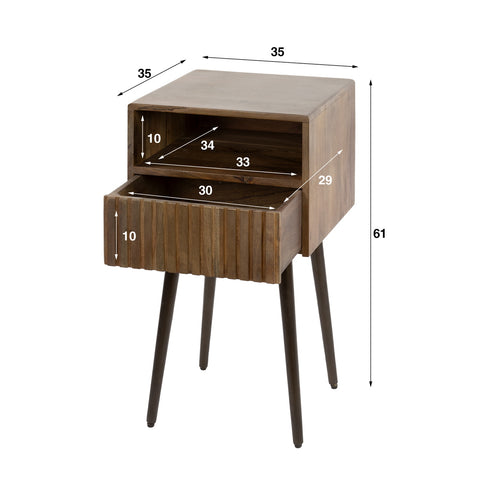 Giga Meubel Nachtkastje Carve - Bruin Acaciahout - 35x35x61cm