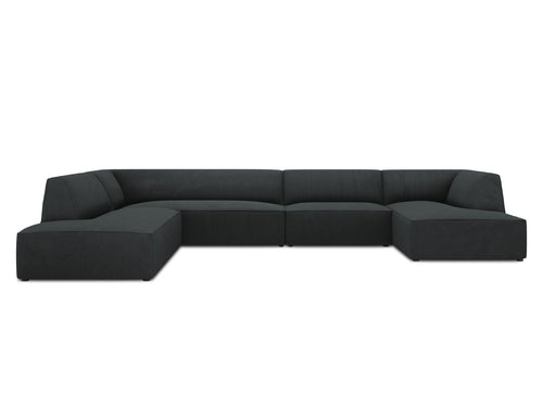 Micadoni Panoramische hoekbank links Ruby 7-zits, ribfluwelen, zwart - 273x366x69cm