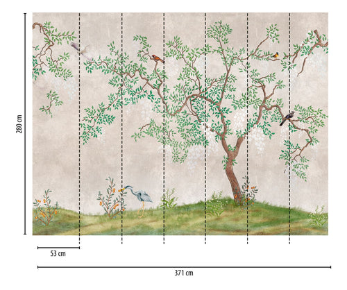 One Wall one Role fotobehang vogel groen, bruin, beige, grijs en wit - 371 x 280 cm - AS-382331