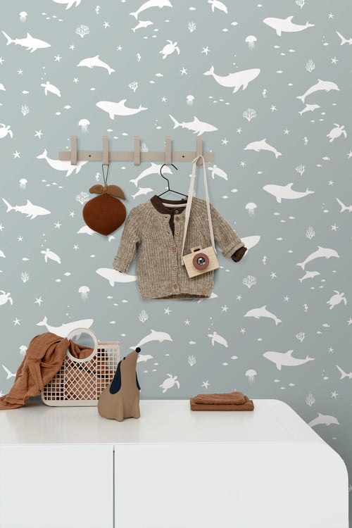 ESTAhome behang onderwaterwereld vergrijsd blauw - 50 x 900 cm - 131472 - vtwonen shop