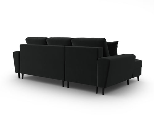 Cosmopolitan Design Uitklapbare hoekbank links met opbergdoos Kyoto 4-zits, flueel zwart - 145x241x88cm