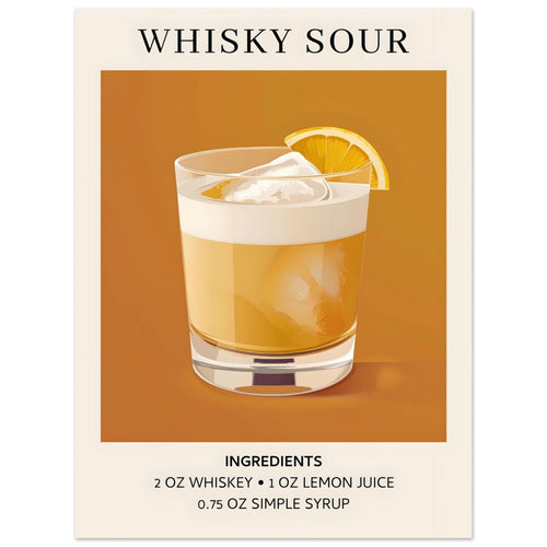 Artfulprints Poster Whisky Sour cocktail - Ingrediënten   - 30x40 cm - Oranje