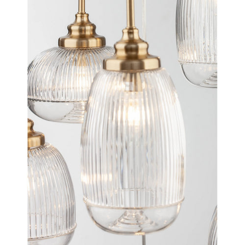 Merano Estevan 6-lichts cluster hanglamp gesatineerd goud metaal helder glas LED E14IP20