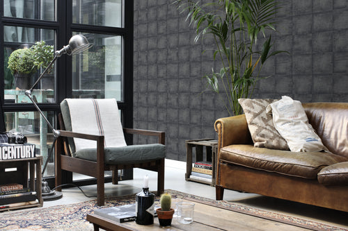 ESTAhome behang betonlook zwart - 53 cm x 10.05 m - 138204