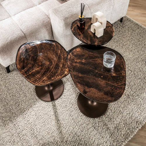 Giga Meubel Bijzettafel Eclipse - Koper Metaal/Glas - 53x42x50cm