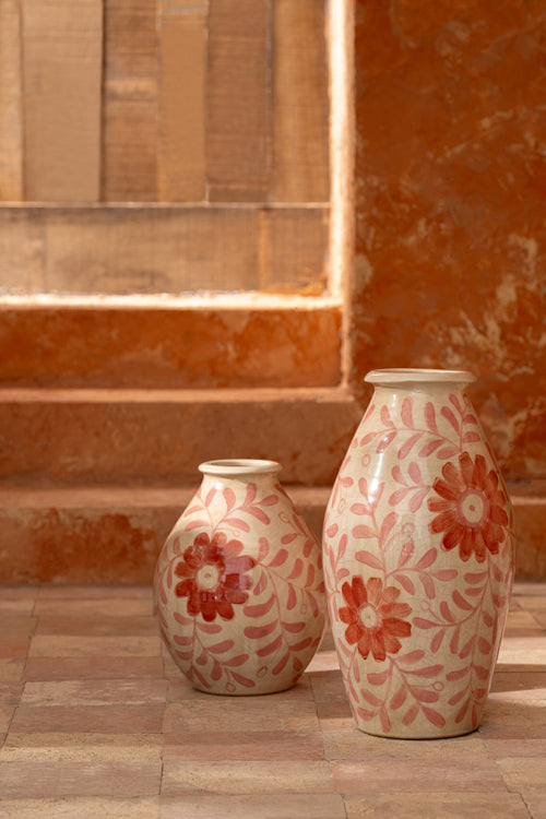 J-Line vaas Bloemen - steengoed - oranje/wit - small