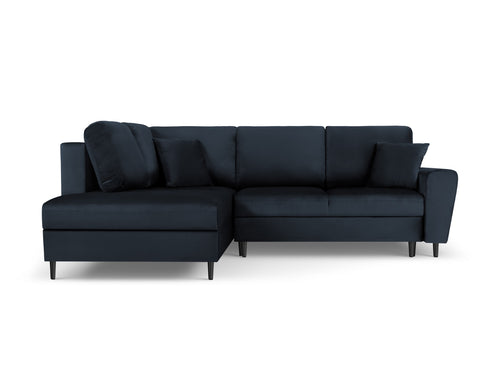 Cosmopolitan Design Uitklapbare hoekbank links met opbergdoos Kyoto 5-zits, flueel, donkerblauw - 194x243x88cm