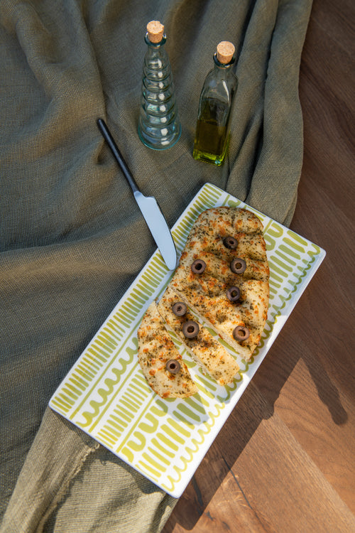 J-Line bord Bloemen/Strepen Rechthoek - keramiek - groen - 2 stuks - vtwonen shop