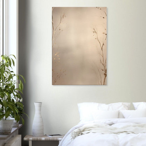 Artfulprints Canvas Abstract – Golden leafs canvas - 100x150 cm - beige