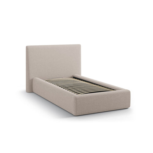 Cosmopolitan Design - Opbergbed met hoofdeinde Asti 90x200cm structurele stof cappuccino - 220x130x95cm