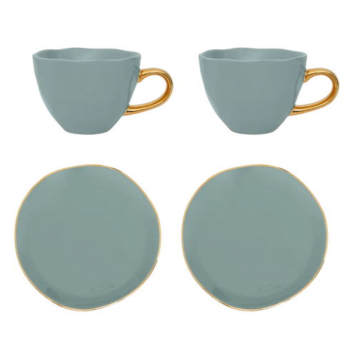 Urban Nature Culture Good Morning kopje Cappuccino/Tea en bord Papaya/slate - set van 4 - in cadeauverpakking