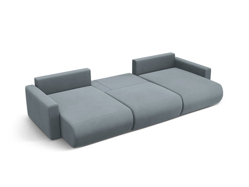 Cosmopolitan Design Converteerbare panoramische bank met opbergdoos Belfast 4-zits, flueel blauw grijs - 149x340x84cm