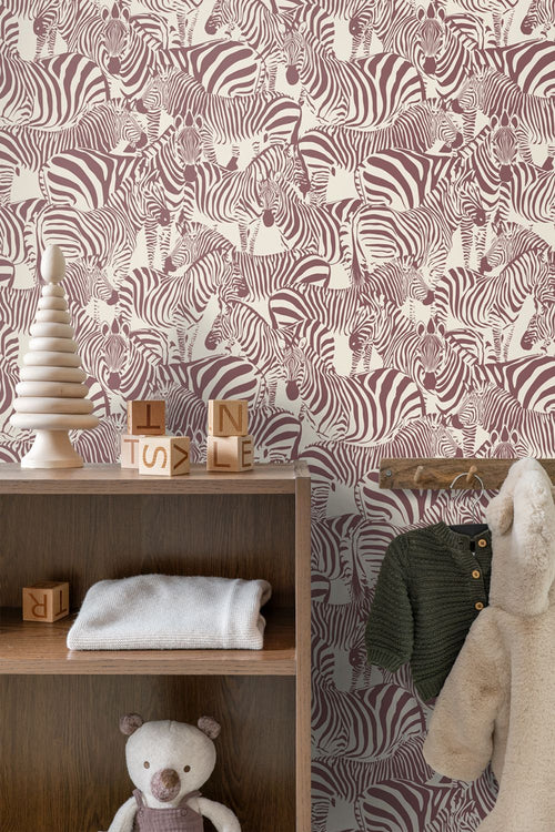 ESTAhome behang zebra's bordeaux rood - 50 x 900 cm - 132214