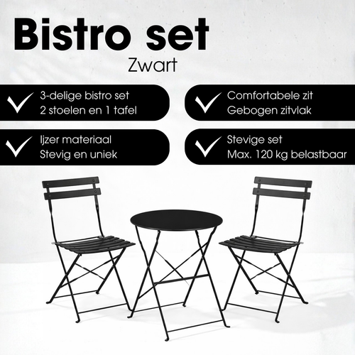Mica Decorations Laurence Bistroset Metaal - Set van 3 - Tuinstoelen en Tuintafel - Balkonset 2 Personen - Bistrotafel Rond en Bistrostoel Bistro Set