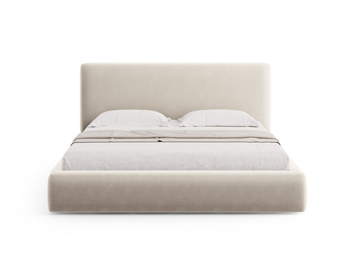 Cosmopolitan Design Opbergbed met hoofdeinde Colonel 140x200cm, flueel, lichtbeige - 220x160x100cm