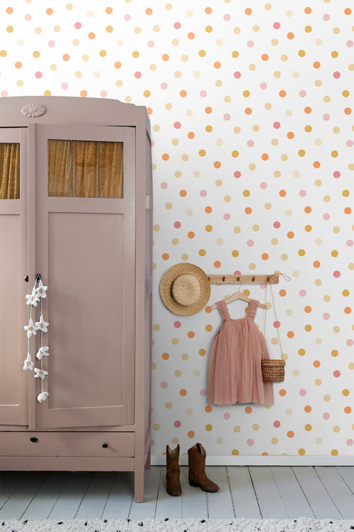 ESTAhome behang stip geel, oranje en roze - 50 x 900 cm - 131623