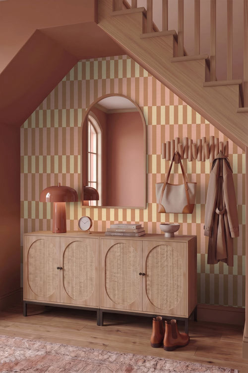 ESTAhome behang linnen-look strepen roze, bruin en beige - 50 x 900 cm - 132252