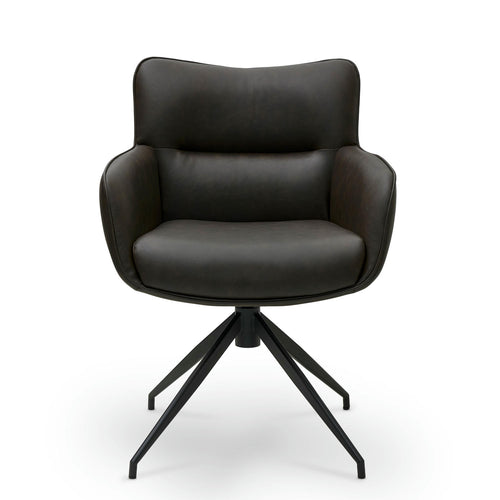Furnhouse eetkamerstoelen armleuning Jessica - Donkerbruin - Kunstleer - Set van 2