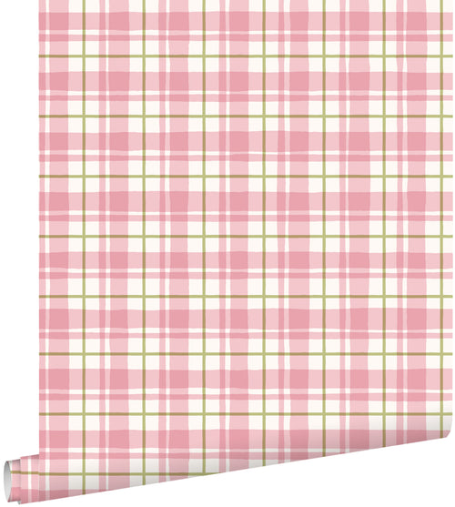 ESTAhome behang ruitjes roze en groen - 50 x 900 cm - 131953