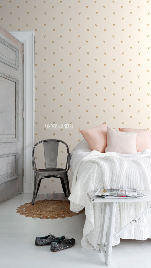 Sanders & Sanders behang hartjes beige en goud - 53 cm x 10.05 m - 935268 - vtwonen shop