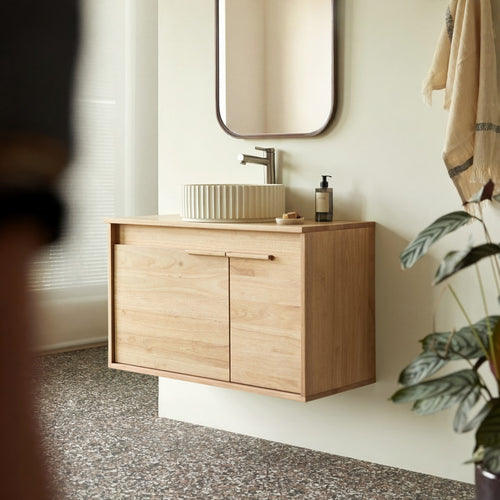 Tikamoon Badkamermeubel in massief hevea eikenkleur 90 cm - Naturel