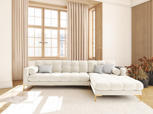 Cosmopolitan Design rechter hoekbank Bali 5-zits, flueel, lichtbeige - 185x293x75cm
