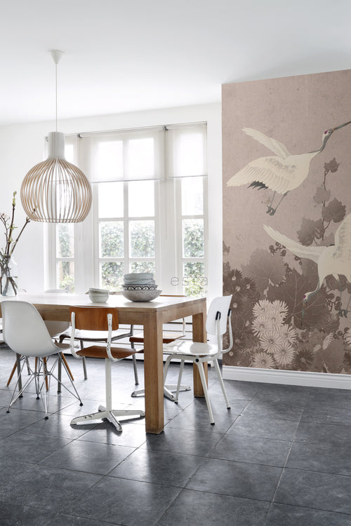 ESTAhome fotobehang kraanvogels grijs roze - 200 x 279 cm - 158946 - vtwonen shop