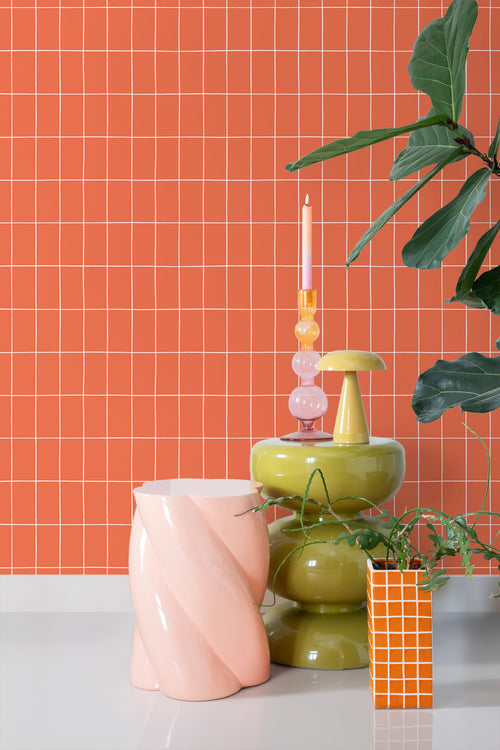 ESTAhome behang kleine tegeltjes oranje en wit - 50 x 900 cm - 139963 - vtwonen shop