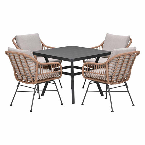 Garden Impressions Tuinset Lucas bruin 5-delig - Mina tuintafel 90x90 cm