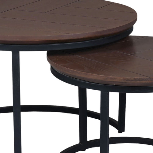 StarFurn Salontafel Otik - Rond Walnoot Hout - Set van 2 - 70x70x45cm