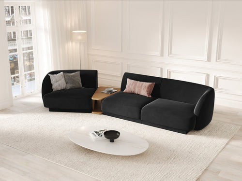 Micadoni linker modulaire bank Miley 3-zits, flueel, zwart - 126x303x70cm