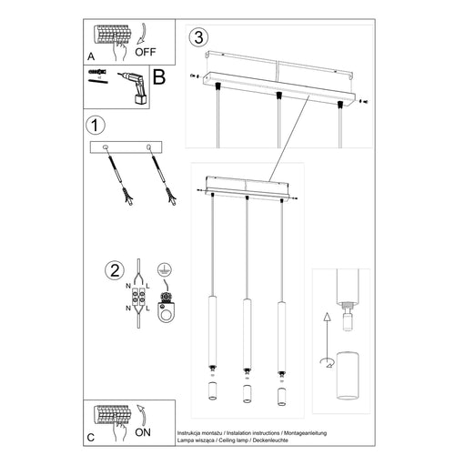 Sollux Lighting Hanglamp WEZYR 3 zwart - 45x6x120cm