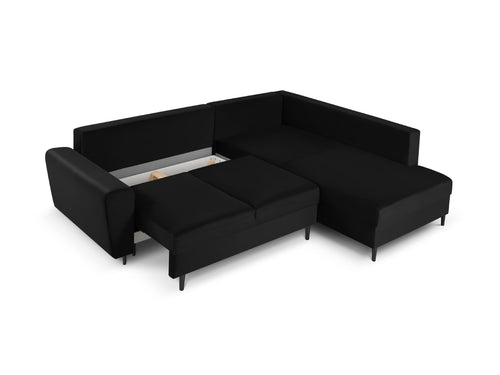 Cosmopolitan Design Converteerbare hoekbank rechts met opbergdoos Kyoto 5-zits, flueel, zwart - 194x243x88cm