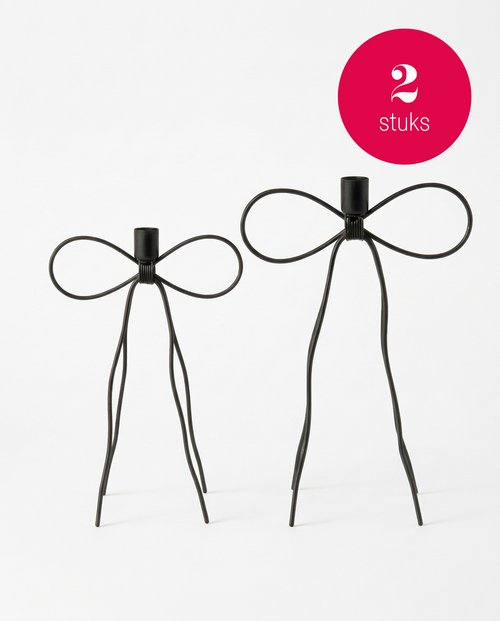 vtwonen - Kandelaars Bow - Metaal - Zwart - 25 en 30 cm - Set van 2