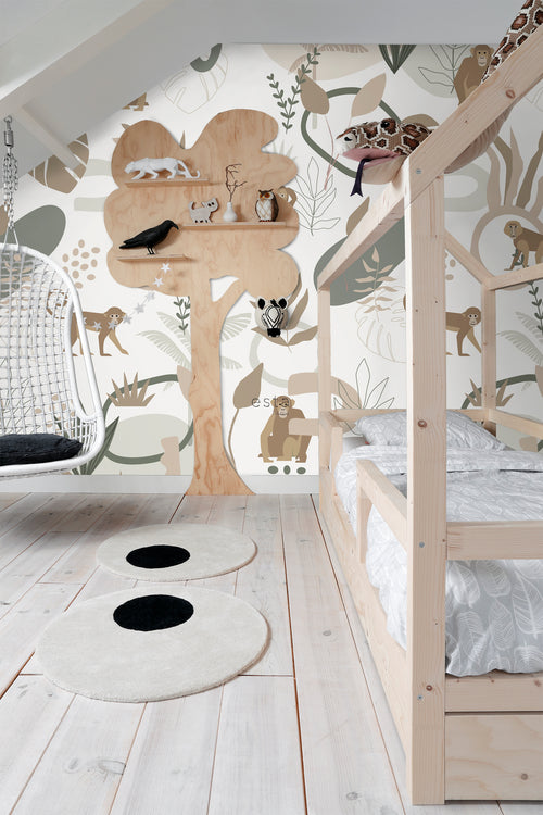 ESTAhome fotobehang jungle apen beige en groen - 200 x 279 cm - 159244 - vtwonen shop