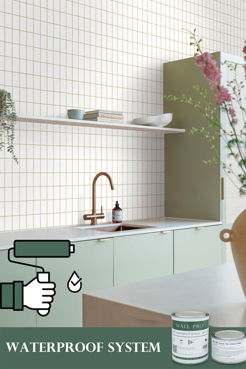 ESTAhome behang kleine tegeltjes wit en goud - 53 cm x 10.05 m - 139131