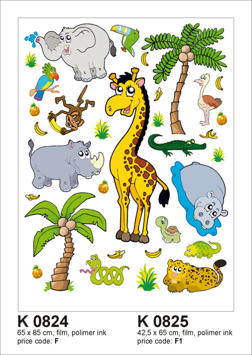 Sanders & Sanders muursticker jungle dieren geel, groen en grijs - 85 x 65 cm - 600305