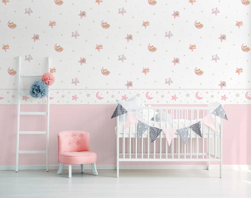 Sanders & Sanders zelfklevende behangrand sterren roze en beige - 500 x 16 cm - 640484
