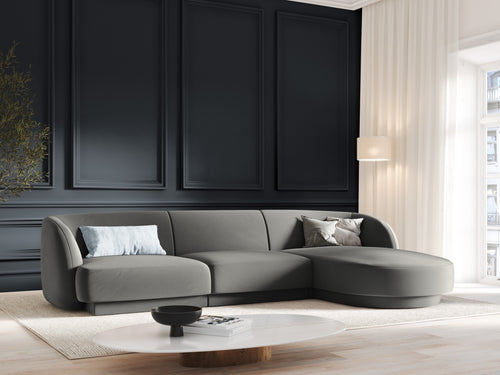 Micadoni rechter hoekbank Miley 4-zits, flueel, lichtgrijs - 156x255x70cm