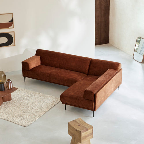 Tikamoon 4-zitshoekbank met hoek rechts in terracottabruin fluweel 270 x 180 cm - Terracotta