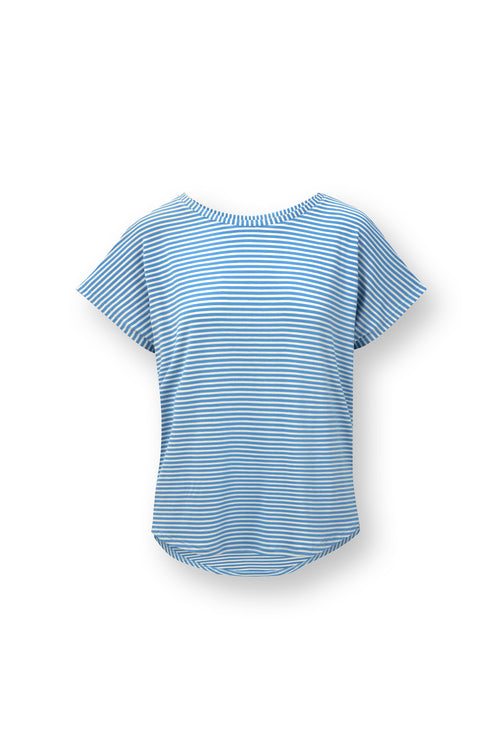 Pip Studio - Tatum Pyjama Shirt - Dames - Little Sumo Stripe - Blauw - M