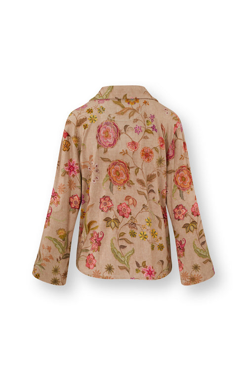 Pip Studio - Faye Pyjama t-shirt - Lange mouw Dames - Coco Flower - Zand - L - vtwonen shop