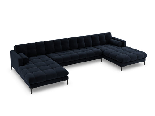 Cosmopolitan Design Panoramische bank Bali 7-zits, flueel, donkerblauw - 185x383x75cm
